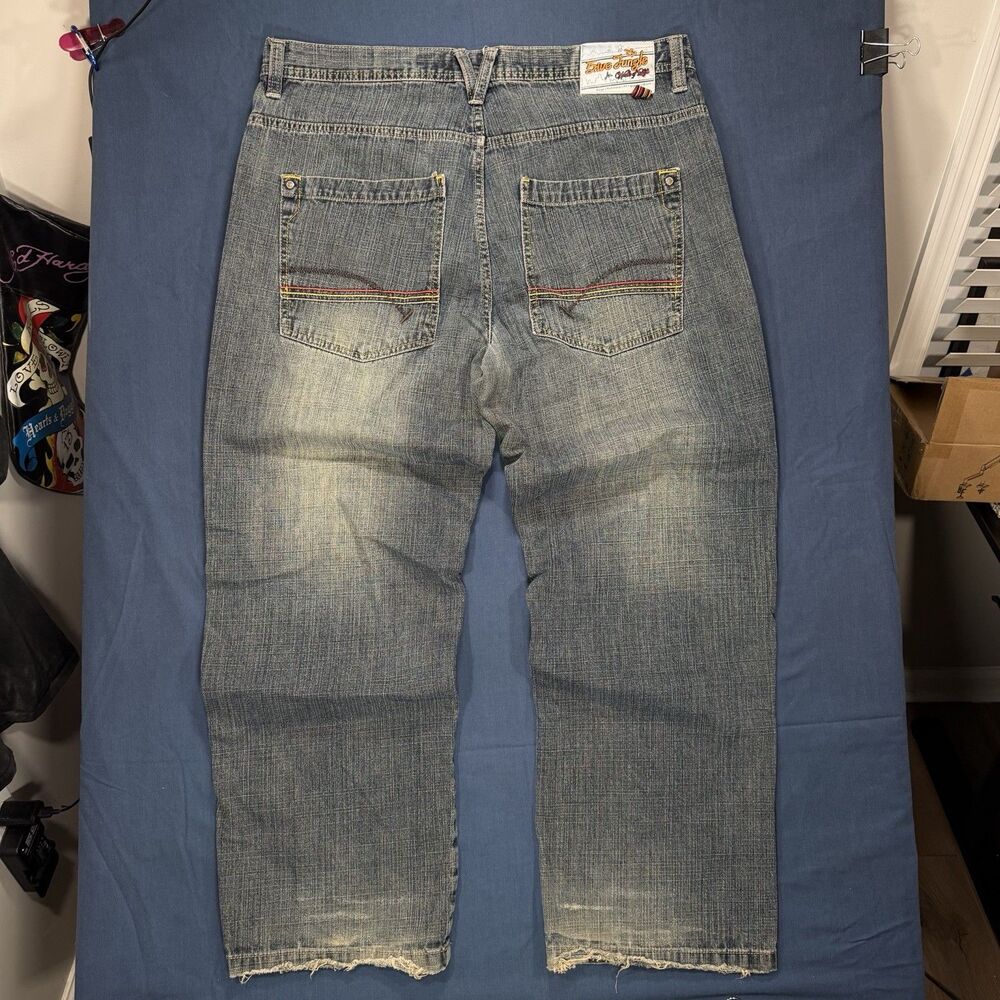 Vintage 5ive Jungle & Co. Denim Jean Mens 38 Blue Baggy Y2K Embroidered Pockets